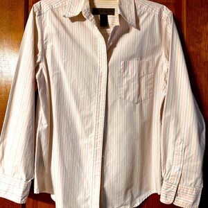 Pink and blue, thin, stripe ladies, blouse, size, large, Jones, New York